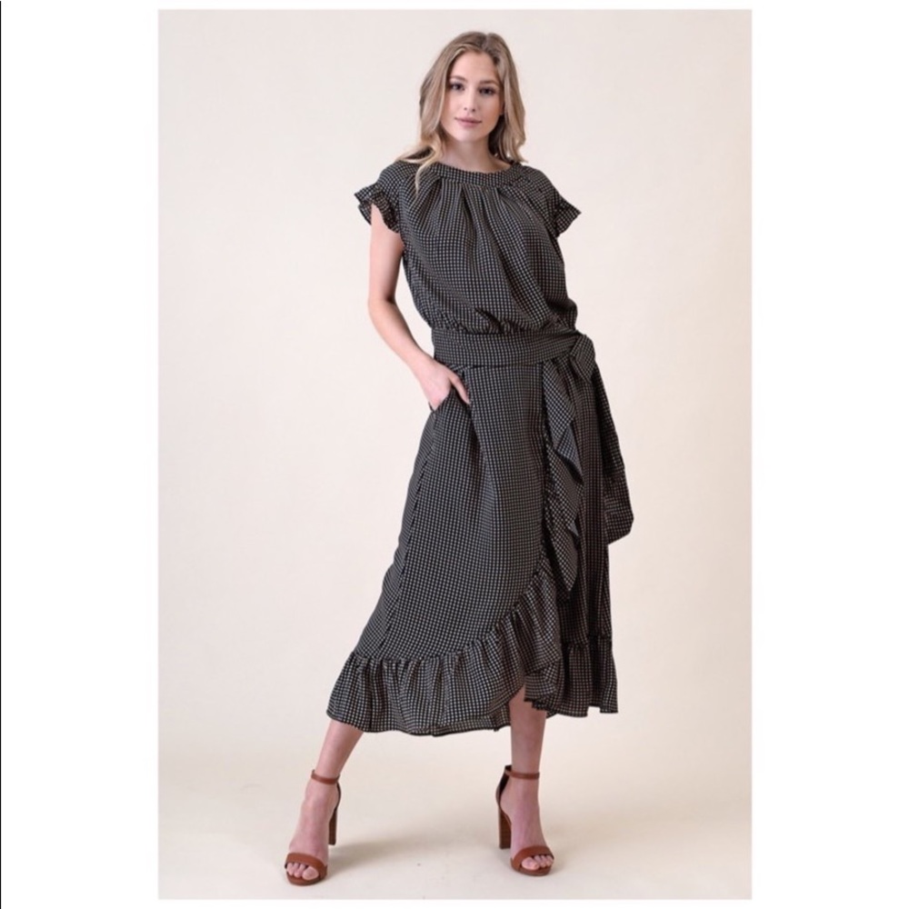 Polka Dot Skirt Set Black And Brown